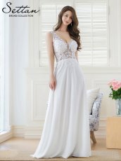 画像10: [ERUKEI/SETTAN]ワインレッド・ホワイト・Ｖネック・Aライン・エレガント・胸元レース・ビーズ・スパンコール・ロングドレス[送料無料] (10)