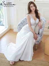 画像12: [ERUKEI/SETTAN]ワインレッド・ホワイト・Ｖネック・Aライン・エレガント・胸元レース・ビーズ・スパンコール・ロングドレス[送料無料] (12)