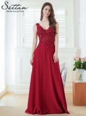 画像1: [ERUKEI/SETTAN]ワインレッド・ホワイト・Ｖネック・Aライン・エレガント・胸元レース・ビーズ・スパンコール・ロングドレス[送料無料] (1)