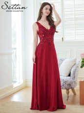 画像3: [ERUKEI/SETTAN]ワインレッド・ホワイト・Ｖネック・Aライン・エレガント・胸元レース・ビーズ・スパンコール・ロングドレス[送料無料] (3)