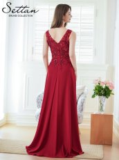 画像5: [ERUKEI/SETTAN]ワインレッド・ホワイト・Ｖネック・Aライン・エレガント・胸元レース・ビーズ・スパンコール・ロングドレス[送料無料] (5)