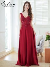 画像9: [ERUKEI/SETTAN]ワインレッド・ホワイト・Ｖネック・Aライン・エレガント・胸元レース・ビーズ・スパンコール・ロングドレス[送料無料] (9)