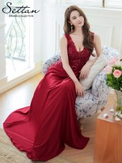 画像11: [ERUKEI/SETTAN]ワインレッド・ホワイト・Ｖネック・Aライン・エレガント・胸元レース・ビーズ・スパンコール・ロングドレス[送料無料] (11)