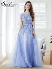 画像2: [SETTAN]ブルー・ラメレース・オーガンジー・ラインストーン・刺繡・ノースリーブ・Aライン・ロングドレス[送料無料] (2)