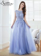 画像6: [SETTAN]ブルー・ラメレース・オーガンジー・ラインストーン・刺繡・ノースリーブ・Aライン・ロングドレス[送料無料] (6)