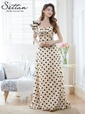 画像2: [ERUKEI/SETTAN]ベージュ×ブラック・ワンショルダー・フリル・カットアウト・スピンドル・シンプル・フリル・Aライン・ロングドレス[送料無料] (2)