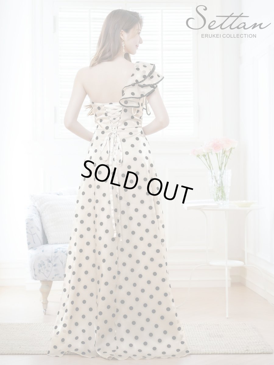 画像3: [ERUKEI/SETTAN]ベージュ×ブラック・ワンショルダー・フリル・カットアウト・スピンドル・シンプル・フリル・Aライン・ロングドレス[送料無料] (3)