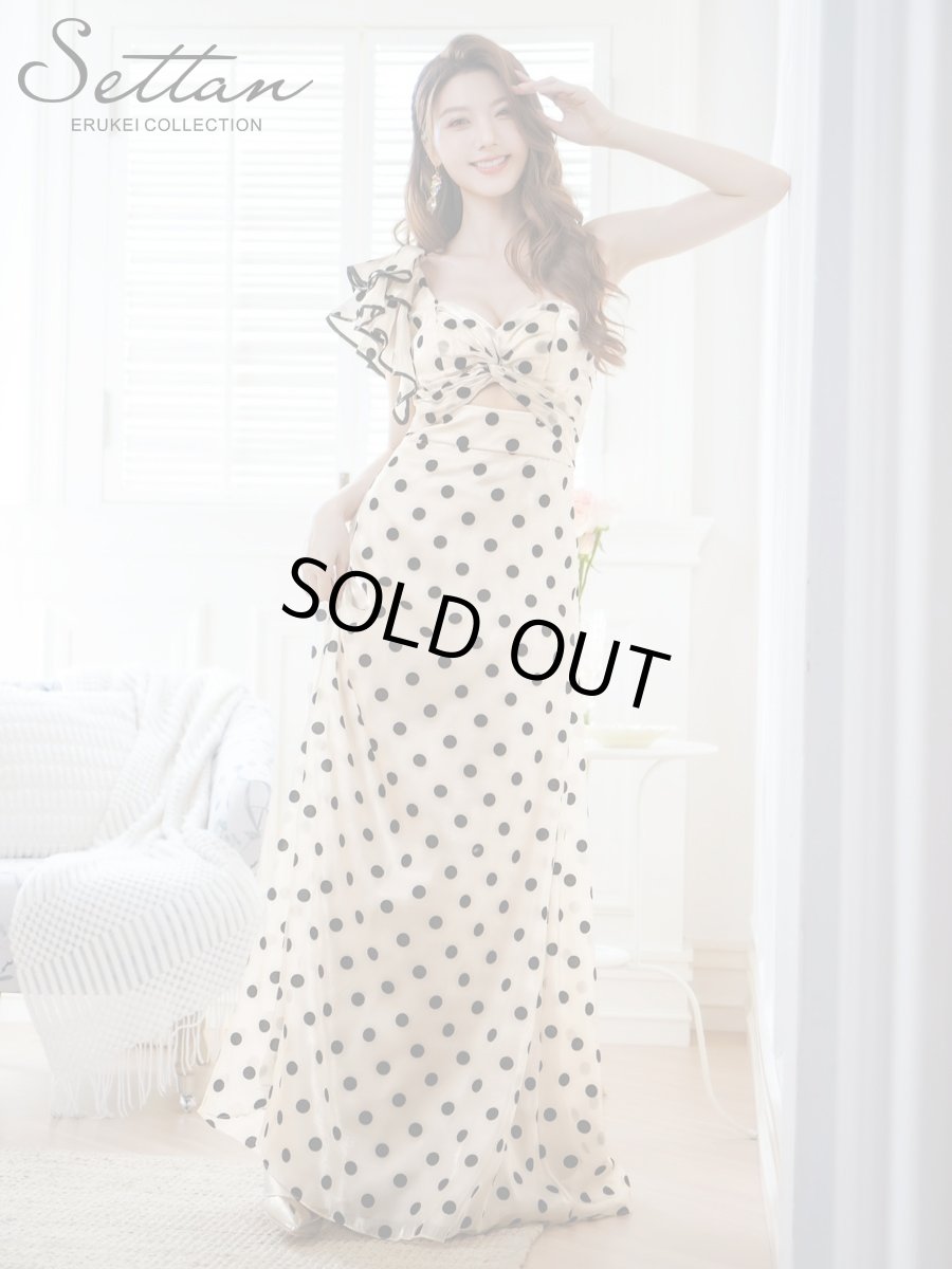 画像5: [ERUKEI/SETTAN]ベージュ×ブラック・ワンショルダー・フリル・カットアウト・スピンドル・シンプル・フリル・Aライン・ロングドレス[送料無料] (5)