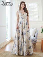 画像1: [ERUKEI/SETTAN]ゴールド×グレー・ノースリーブ・Vネック・花柄・フレア・フラワー・Aライン・ロングドレス[送料無料] (1)