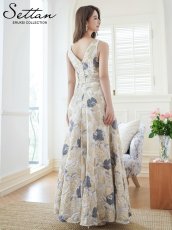 画像3: [ERUKEI/SETTAN]ゴールド×グレー・ノースリーブ・Vネック・花柄・フレア・フラワー・Aライン・ロングドレス[送料無料] (3)