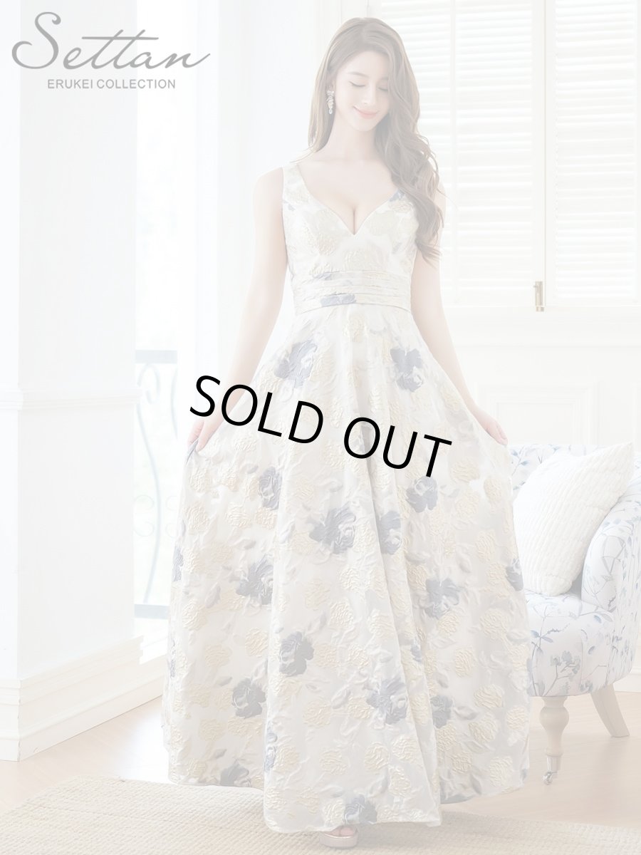 画像5: [ERUKEI/SETTAN]ゴールド×グレー・ノースリーブ・Vネック・花柄・フレア・フラワー・Aライン・ロングドレス[送料無料] (5)