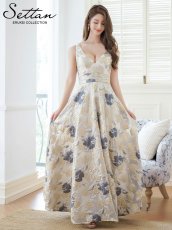 画像5: [ERUKEI/SETTAN]ゴールド×グレー・ノースリーブ・Vネック・花柄・フレア・フラワー・Aライン・ロングドレス[送料無料] (5)