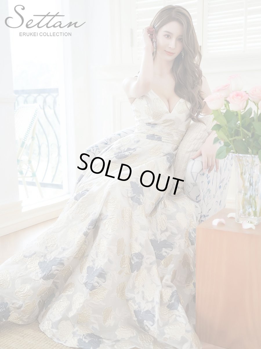 画像6: [ERUKEI/SETTAN]ゴールド×グレー・ノースリーブ・Vネック・花柄・フレア・フラワー・Aライン・ロングドレス[送料無料] (6)