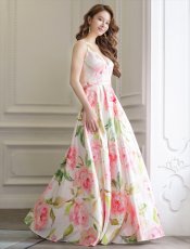 画像2: [ERUKEI/SETTAN]ホワイト×ピンク・フラワープリント・プリンセス・Aライン・ロングドレス[送料無料] (2)