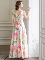 画像3: [ERUKEI/SETTAN]ホワイト×ピンク・フラワープリント・プリンセス・Aライン・ロングドレス[送料無料] (3)
