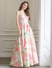 画像5: [ERUKEI/SETTAN]ホワイト×ピンク・フラワープリント・プリンセス・Aライン・ロングドレス[送料無料] (5)