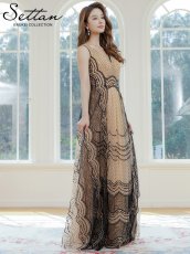 画像2: [ERUKEI/SETTAN]ノースリーブ・Vネック・タック・チュールレース・ドット・ハイウエスト・Aライン・ロングドレス[送料無料] (2)