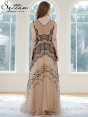 画像3: [ERUKEI/SETTAN]ノースリーブ・Vネック・タック・チュールレース・ドット・ハイウエスト・Aライン・ロングドレス[送料無料] (3)