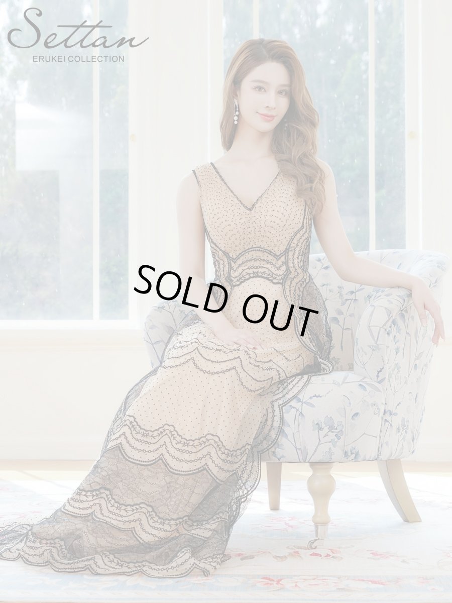 画像6: [ERUKEI/SETTAN]ノースリーブ・Vネック・タック・チュールレース・ドット・ハイウエスト・Aライン・ロングドレス[送料無料] (6)