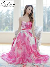 画像1: [ XS-Lサイズ / 2カラー ][ERUKEI/SETTAN]ベアトップ・スピンドル・シフォン・花柄・プリント・Aライン・ロングドレス[送料無料] (1)