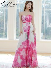 画像11: [ XS-Lサイズ / 2カラー ][ERUKEI/SETTAN]ベアトップ・スピンドル・シフォン・花柄・プリント・Aライン・ロングドレス[送料無料] (11)