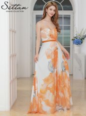 画像4: [ XS-Lサイズ / 2カラー ][ERUKEI/SETTAN]ベアトップ・スピンドル・シフォン・花柄・プリント・Aライン・ロングドレス[送料無料] (4)