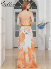 画像6: [ XS-Lサイズ / 2カラー ][ERUKEI/SETTAN]ベアトップ・スピンドル・シフォン・花柄・プリント・Aライン・ロングドレス[送料無料] (6)
