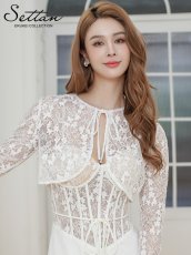 画像7: [ERUKEI/SETTAN]ホワイト・ブラック・2way・コルセット風・ボレロ・レース・スパンコール・キャミソール・Aライン・ミニドレス・ワンピース[送料無料] (7)