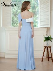 画像3: [ XS-Lサイズ / 1カラー ][ERUKEI/SETTAN]ブルー×ホワイト・バイカラー・ワンショルダー・変形襟・アシンメトリー・プリーツ・Aライン・ロングドレス[送料無料] (3)