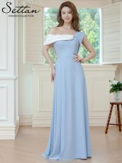 画像5: [ XS-Lサイズ / 1カラー ][ERUKEI/SETTAN]ブルー×ホワイト・バイカラー・ワンショルダー・変形襟・アシンメトリー・プリーツ・Aライン・ロングドレス[送料無料] (5)