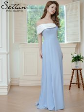 画像6: [ XS-Lサイズ / 1カラー ][ERUKEI/SETTAN]ブルー×ホワイト・バイカラー・ワンショルダー・変形襟・アシンメトリー・プリーツ・Aライン・ロングドレス[送料無料] (6)