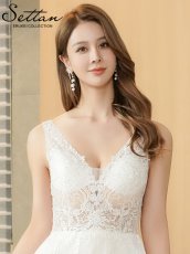 画像4: [ XS-Lサイズ / 3カラー][ERUKEI]ノースリーブ・ラメ・ラインストーン・プリーツ・レース・シアー・エレガント・Aライン・ロングドレス[送料無料] (4)