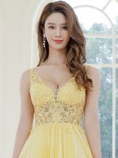 画像16: [ XS-Lサイズ / 3カラー][ERUKEI]ノースリーブ・ラメ・ラインストーン・プリーツ・レース・シアー・エレガント・Aライン・ロングドレス[送料無料] (16)