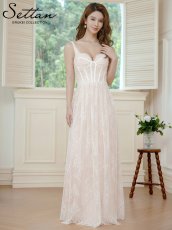 画像1: [ XS-Lサイズ / 1カラー][ERUKEI/SETTAN]総レース・コルセット風・ビーズ スパンコール刺繡・エレガント・Aライン・ロングドレス[送料無料] (1)