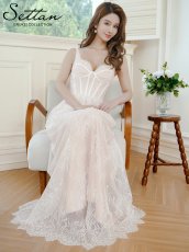 画像6: [ XS-Lサイズ / 1カラー][ERUKEI/SETTAN]総レース・コルセット風・ビーズ スパンコール刺繡・エレガント・Aライン・ロングドレス[送料無料] (6)