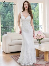 画像1: [ERUKEI/SETTAN]ノースリーブ・Vネック・パール・ビーズ・スパンコール・刺繡・チュールレース・タイト・マーメイド・ロングドレス[送料無料] (1)