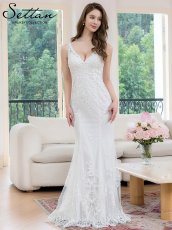 画像2: [ERUKEI/SETTAN]ノースリーブ・Vネック・パール・ビーズ・スパンコール・刺繡・チュールレース・タイト・マーメイド・ロングドレス[送料無料] (2)