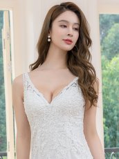 画像4: [ERUKEI/SETTAN]ノースリーブ・Vネック・パール・ビーズ・スパンコール・刺繡・チュールレース・タイト・マーメイド・ロングドレス[送料無料] (4)