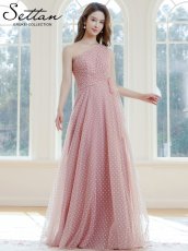 画像1: [ XS-Lサイズ / 2カラー ][ERUKEI/SETTAN]ワンショルダー・ハートドット・チュールレース・ハイウエスト・Aライン・ロングドレス[送料無料] (1)