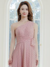 画像4: [ XS-Lサイズ / 2カラー ][ERUKEI/SETTAN]ワンショルダー・ハートドット・チュールレース・ハイウエスト・Aライン・ロングドレス[送料無料] (4)