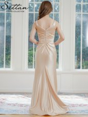 画像3: [ERUKEI/SETTAN]ノースリーブ・キャミソール・シンプル・セクシー・キャザー・サテン・スリット・Aライン・ロングドレス[送料無料] (3)