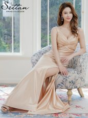 画像6: [ERUKEI/SETTAN]ノースリーブ・キャミソール・シンプル・セクシー・キャザー・サテン・スリット・Aライン・ロングドレス[送料無料] (6)