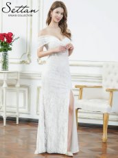 画像2: [ XS-Lサイズ / 2カラー][ERUKEI/SETTAN]ホワイト・レッド・総レース・シアー・オフショルダー・コルセット風・スリット・マーメイド・ロングドレス[送料無料] (2)