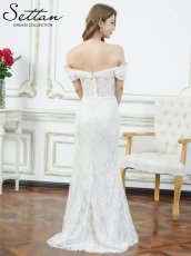 画像3: [ XS-Lサイズ / 2カラー][ERUKEI/SETTAN]ホワイト・レッド・総レース・シアー・オフショルダー・コルセット風・スリット・マーメイド・ロングドレス[送料無料] (3)