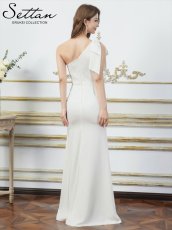 画像3: [ XS-Lサイズ / 2カラー][ERUKEI]サテン・レース・スパンコール・ワンショルダー・肩リボン・ギャザー・スリット・タイト・マーメイド・ロングドレス[送料無料] (3)