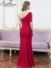 画像9: [ XS-Lサイズ / 2カラー][ERUKEI]サテン・レース・スパンコール・ワンショルダー・肩リボン・ギャザー・スリット・タイト・マーメイド・ロングドレス[送料無料] (9)