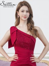 画像10: [ XS-Lサイズ / 2カラー][ERUKEI]サテン・レース・スパンコール・ワンショルダー・肩リボン・ギャザー・スリット・タイト・マーメイド・ロングドレス[送料無料] (10)