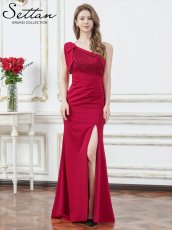 画像11: [ XS-Lサイズ / 2カラー][ERUKEI]サテン・レース・スパンコール・ワンショルダー・肩リボン・ギャザー・スリット・タイト・マーメイド・ロングドレス[送料無料] (11)