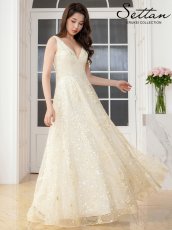 画像2: [ERUKEI/SETTAN]総レース・総スパンコール・刺繡・Vネック・ノースリーブ・フレア・Aライン・ロングドレス[送料無料] (2)