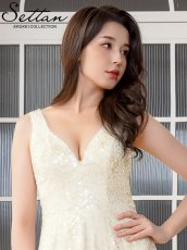 画像4: [ERUKEI/SETTAN]総レース・総スパンコール・刺繡・Vネック・ノースリーブ・フレア・Aライン・ロングドレス[送料無料] (4)